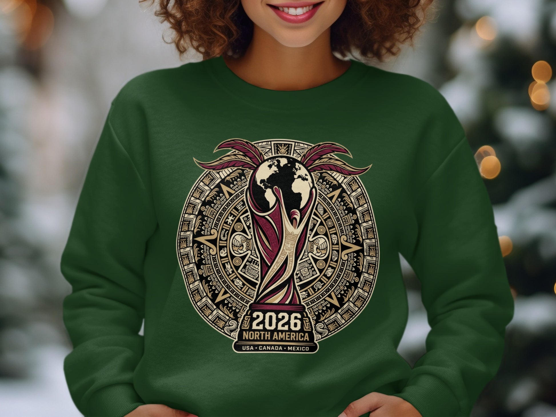 Green sweatshirt with 2026 FIFA World Cup logo: USA, Canada, Mexico.