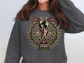 2026 FIFA World Cup North America USA Canada Mexico trophy emblem on gray sweatshirt.