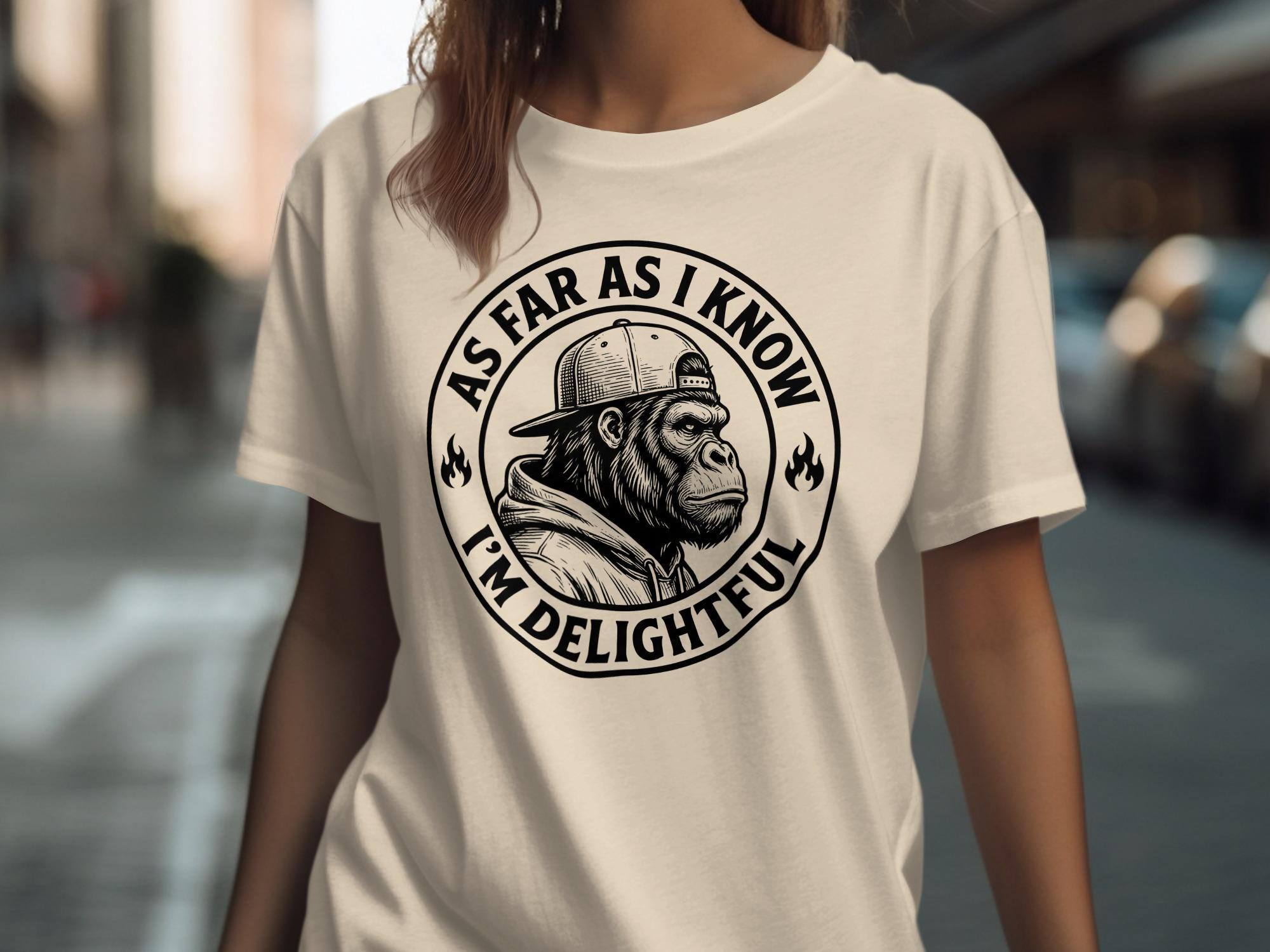 Delightful Gorilla T-Shirts, Funny Ape with Backward Cap Tee, Sarcastic Quote Apparel, Grumpy Animal Graphic, Witty Text Top