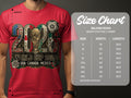 Gildan 5000 t-shirt size chart for World Cup 2026 with width and length measurements.
