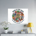 World Cup 2026 logo with flags of host countries USA, Canada, Mexico.