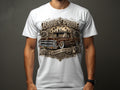 Brown Pride Lowrider Tradition graphic with a vintage truck and roses on a white t-shirt.