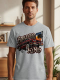 T-shirt graphic of a red classic car and 