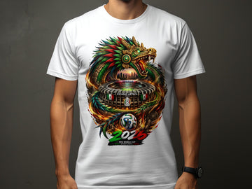 Mexico World Cup 2026 T-Shirt, Quetzalcoatl Dragon, Estadio Azteca Soccer Fan Tee, FIFA Football, Vibrant Mexican Culture Art