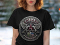 Black t-shirt with a circular Chicano All-Star emblem featuring eagles, stars, and shield.