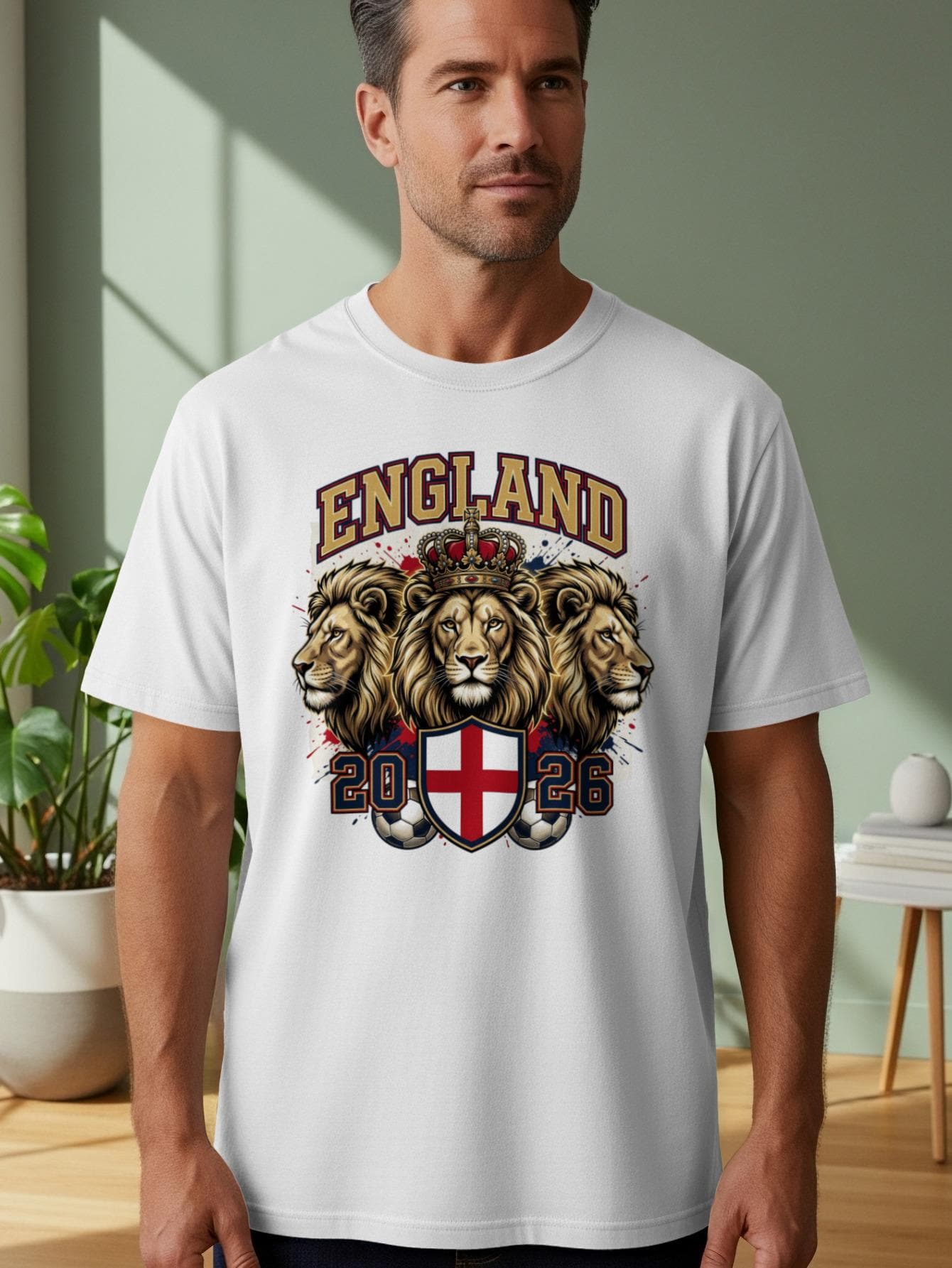 England Football T-Shirt, Three Lions Crown, St George Cross, 2026 Supporter Tee