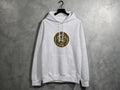 Gray hoodie with circular graphic featuring a snake, horse, and text.