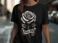 Black t-shirt with a monochrome rose and 