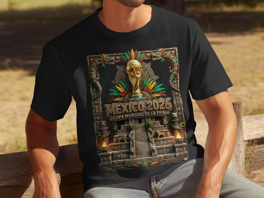 Mexico 2026 FIFA World Cup T-Shirts, Aztec Mayan Temple Design, Copa Mundial Football Tee, Quetzalcoatl Jaguar Art, Soccer Fan Shirt