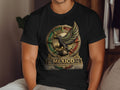 Black t-shirt featuring a circular Mexican eagle emblem with 