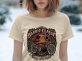 T-shirt with a red lowrider bicycle graphic, 