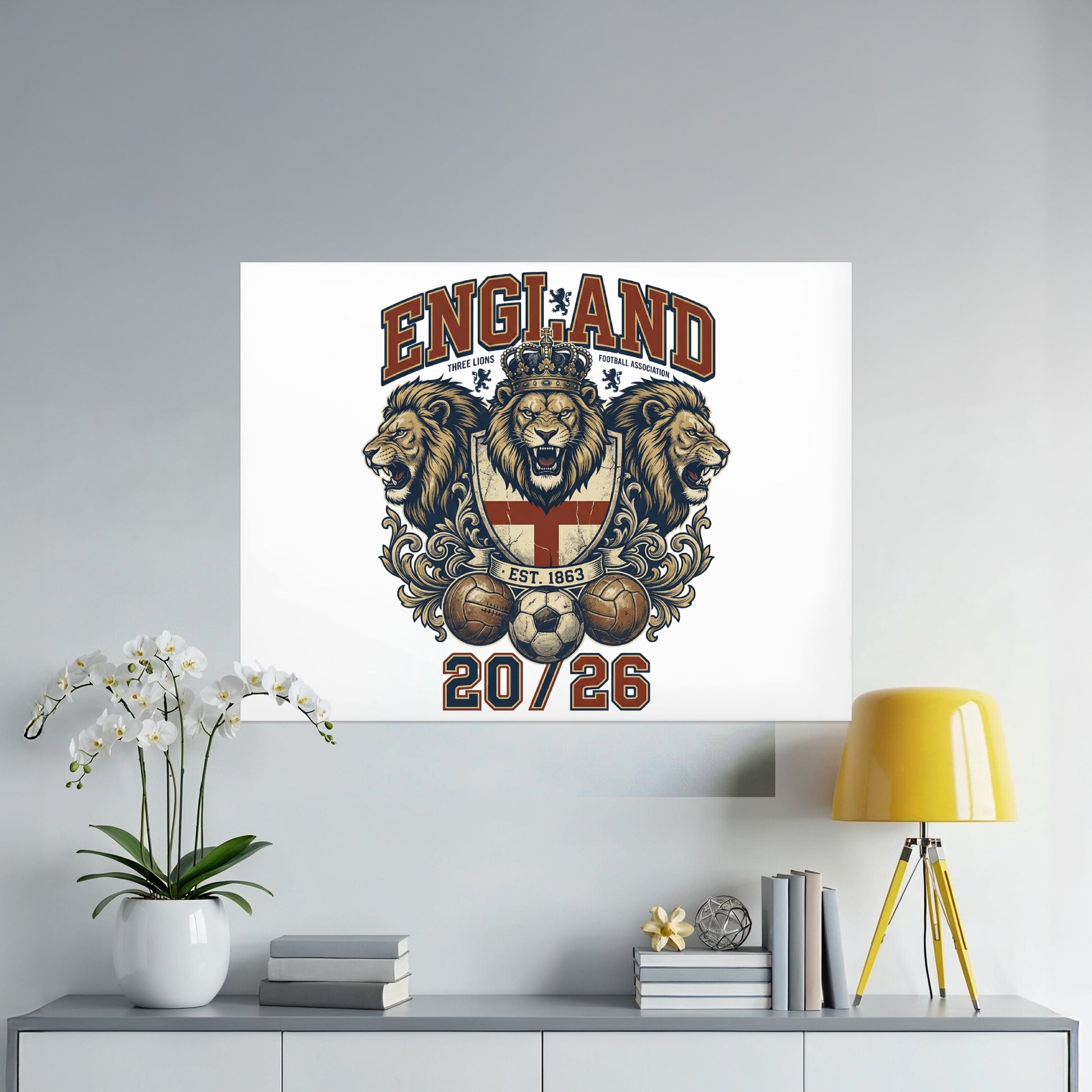 England Three Lions crest with shields, crowns, and 20/26 text.
