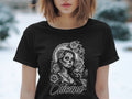 Black t-shirt with Sugar Skull and roses design, 