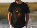 Black t-shirt with graphic of Jesus wearing a crown of thorns.