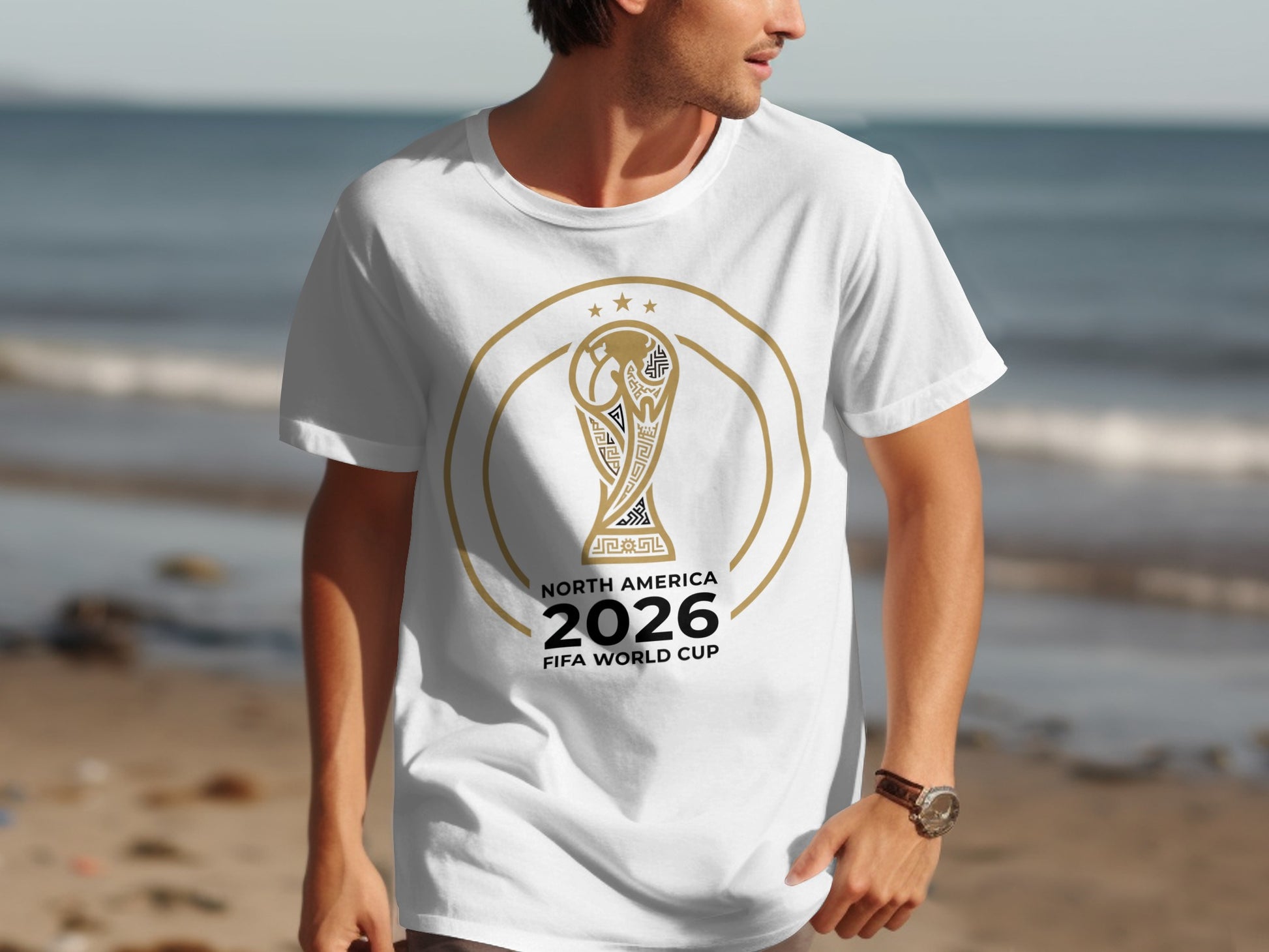 White t-shirt with North America 2026 FIFA World Cup logo.