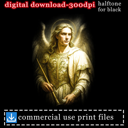 Angel with halo holding staff, digital download, commercial use print files.