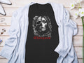 Black t-shirt with skull and woman's face design, 
