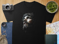 Black t-shirt with a close-up of Jesus Christ's face wearing a crown of thorns.