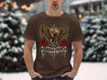 Brown t-shirt with eagle, snake, roses, and 
