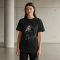 Black t-shirt featuring a grayscale portrait of Jesus with a crown of thorns.
