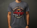Red classic pickup truck graphic with text 
