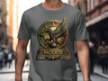 T-shirt featuring a circular emblem with an eagle and 