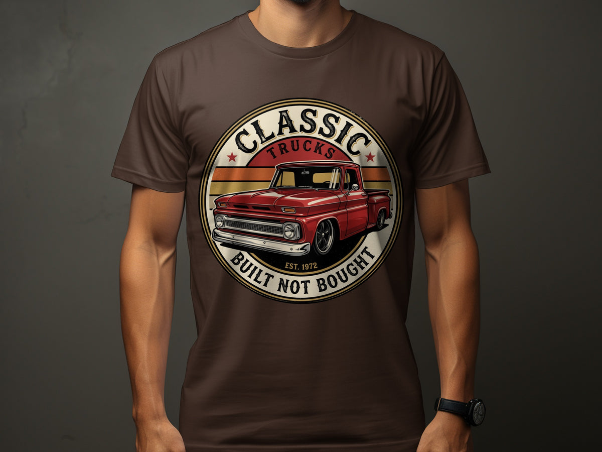 Red classic truck graphic with "Classic Trucks Built Not Bought Est. 1972" text.