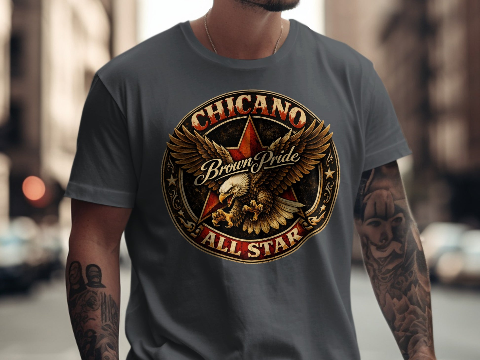 Chicano Brown Pride All Star t-shirt with eagle graphic.