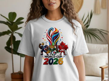 World Cup 2026 T-Shirt, USA Mexico Canada Mascots, Eagle Jaguar Maple Leaf Design, Soccer Fan Gear, Global Football Event, FIFA