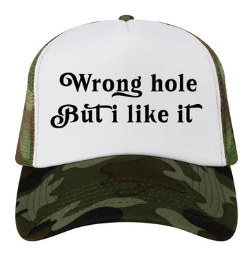 Wrong Hole But I Like It Trucker Hat, Funny Bachelorette Hats