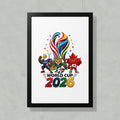 World Cup 2026 mascots: eagle, jaguar, and maple leaf celebrating.