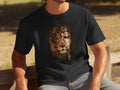 Lion's face merged with Jesus' face wearing a crown of thorns.