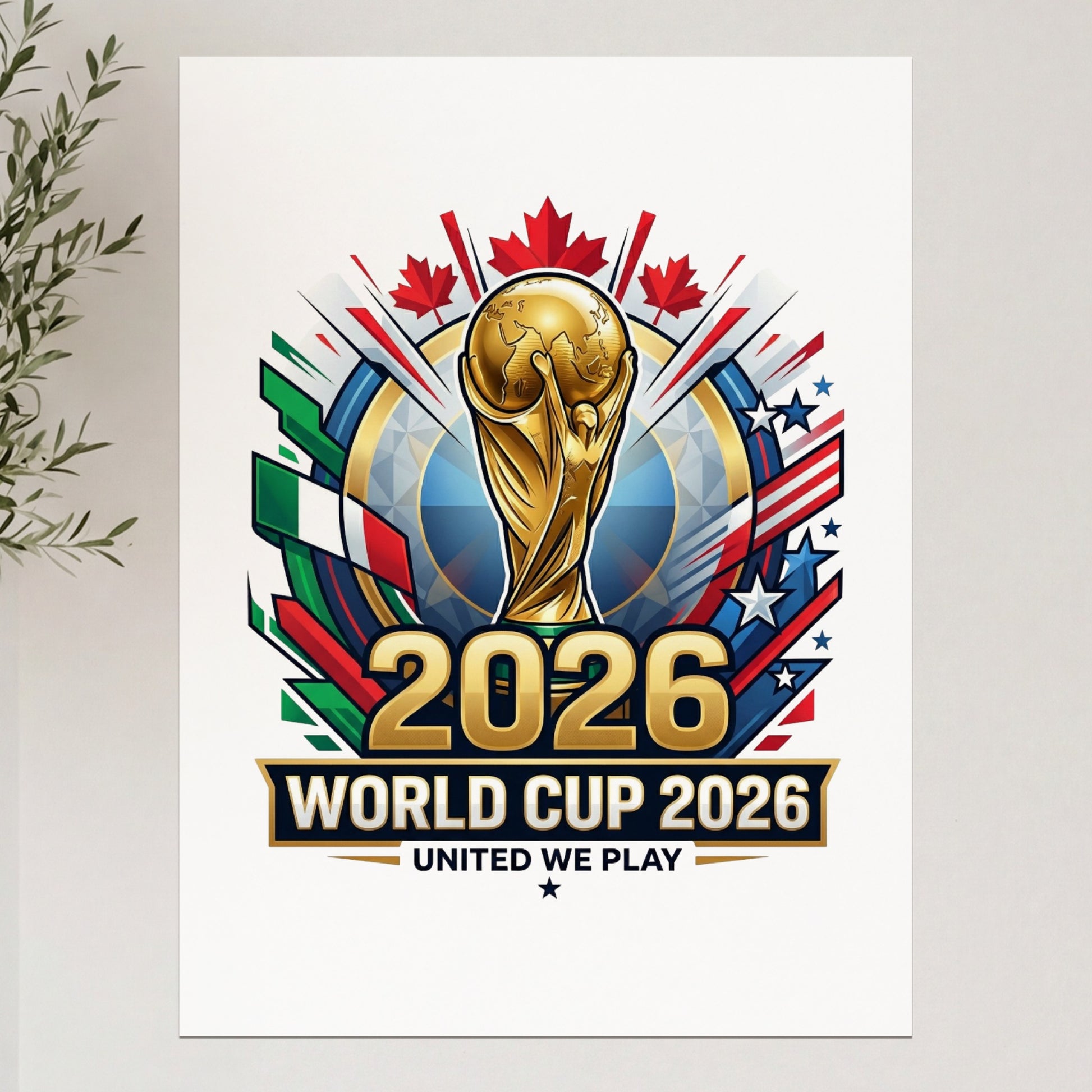2026 World Cup United We Play logo with trophy and flags.