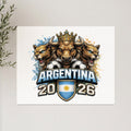 Argentina 2026 logo with bull and lions wearing crowns.