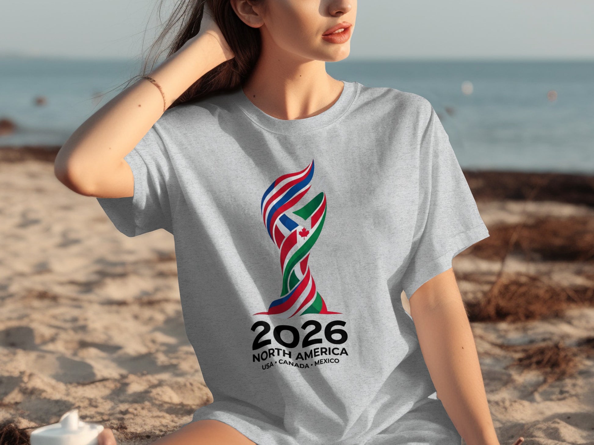 Grey t-shirt with 2026 North America USA Canada Mexico logo.