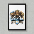 Argentina 2026 logo with bull, lions, and Argentinian flag.