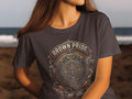Brown t-shirt with Aztec calendar design and 