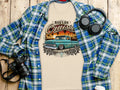 Beige t-shirt with a graphic of a teal 1960s Chevrolet pickup truck and 