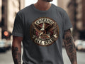 Chicano All Star brown pride eagle emblem on dark grey t-shirt.