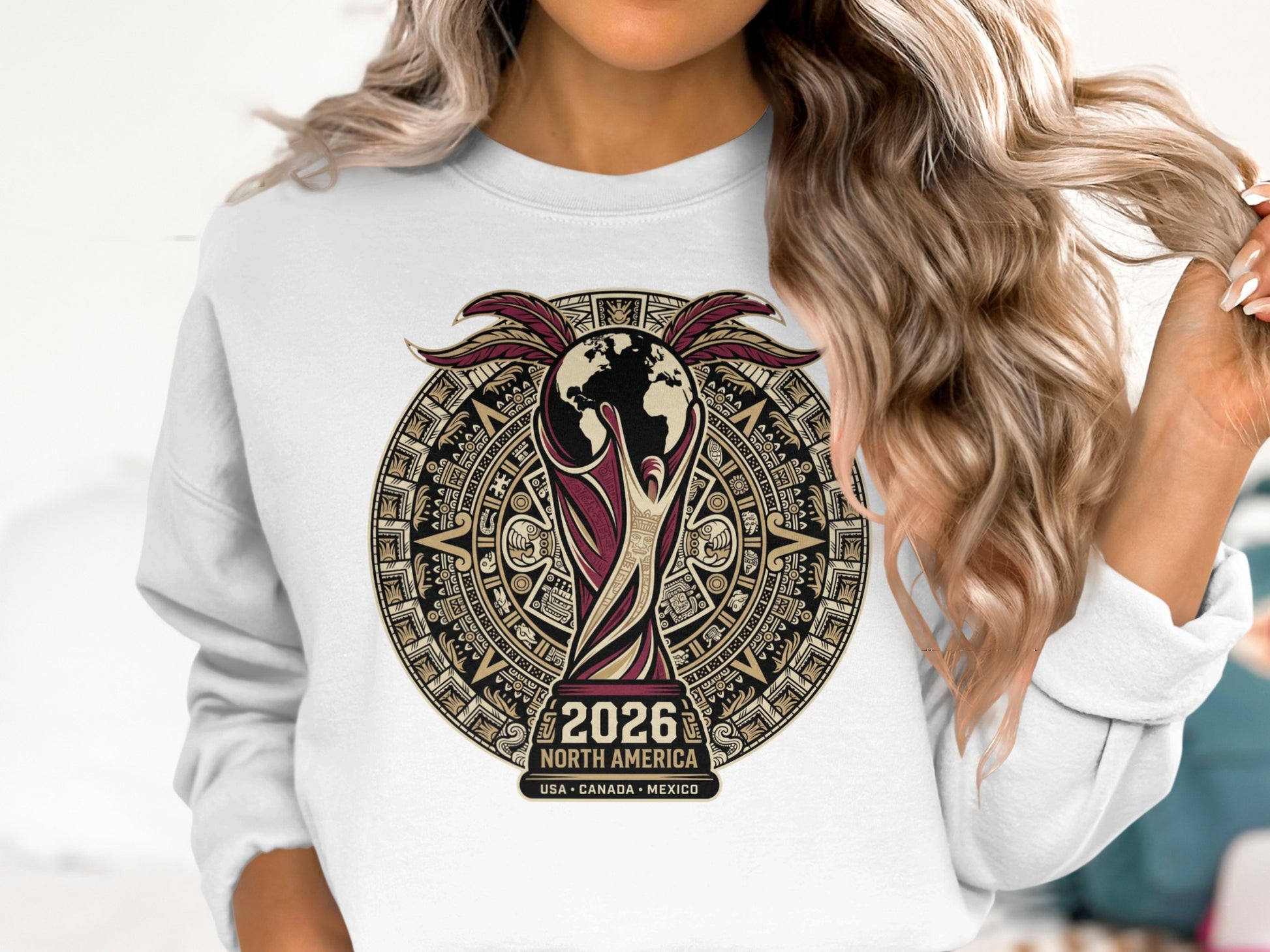 Sweatshirt with 2026 North America USA, Canada, Mexico graphic.