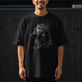 Black t-shirt with a grayscale graphic of Jesus wearing a crown of thorns.