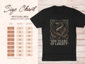 Next Level 3600 unisex t-shirt size chart with snake and flag graphic.
