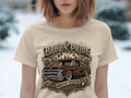 Brown Pride Lowrider Tradition graphic with a vintage truck and roses.