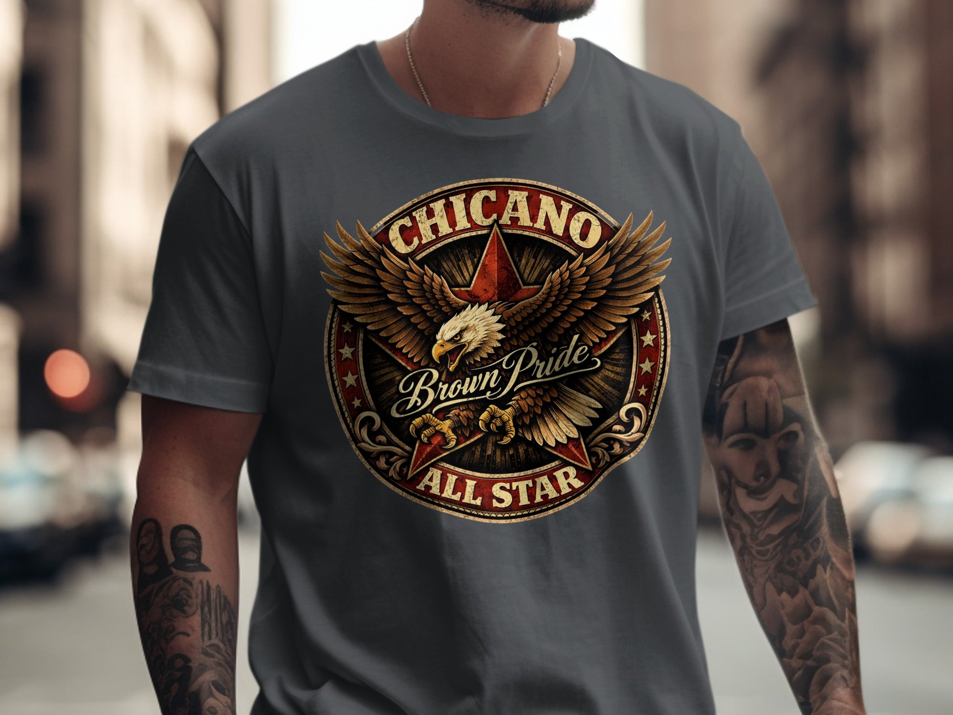 Chicano Brown Pride All Star eagle graphic t-shirt.