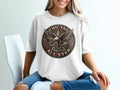 White t-shirt with circular Chicano All Star brown pride eagle design.