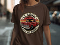 Brown t-shirt with classic red truck graphic, 