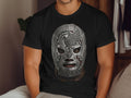 Man wearing a silver lucha libre mask with 