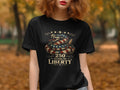 Black t-shirt with coiled snake on US flag background, 