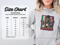 Gildan 18500 size chart for hooded sweatshirt with raccoon graphic.