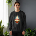 Black sweatshirt featuring a Sacred Heart design with roses and a sword.